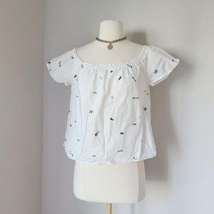 Pull&Bear White Embroidered Off Shoulder Top